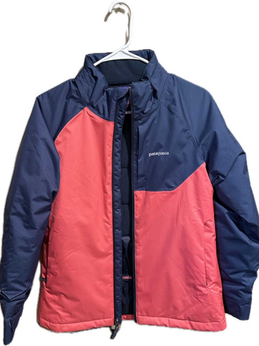 Patagonia Navy and Coral Colorblock Insulated Jacket